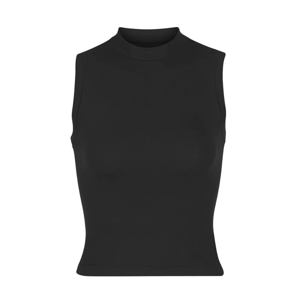 Skims Women's Soot Cotton Blend Mock Neck Sleeveless Pullover Jersey Tank Top XL